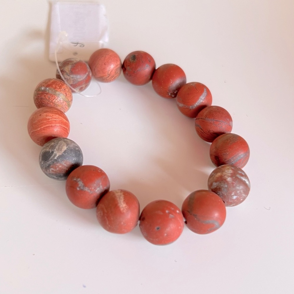 BOHO MARBLE Stone Beaded Stretchy Bracelet Layering Stacking Orange Terracotta